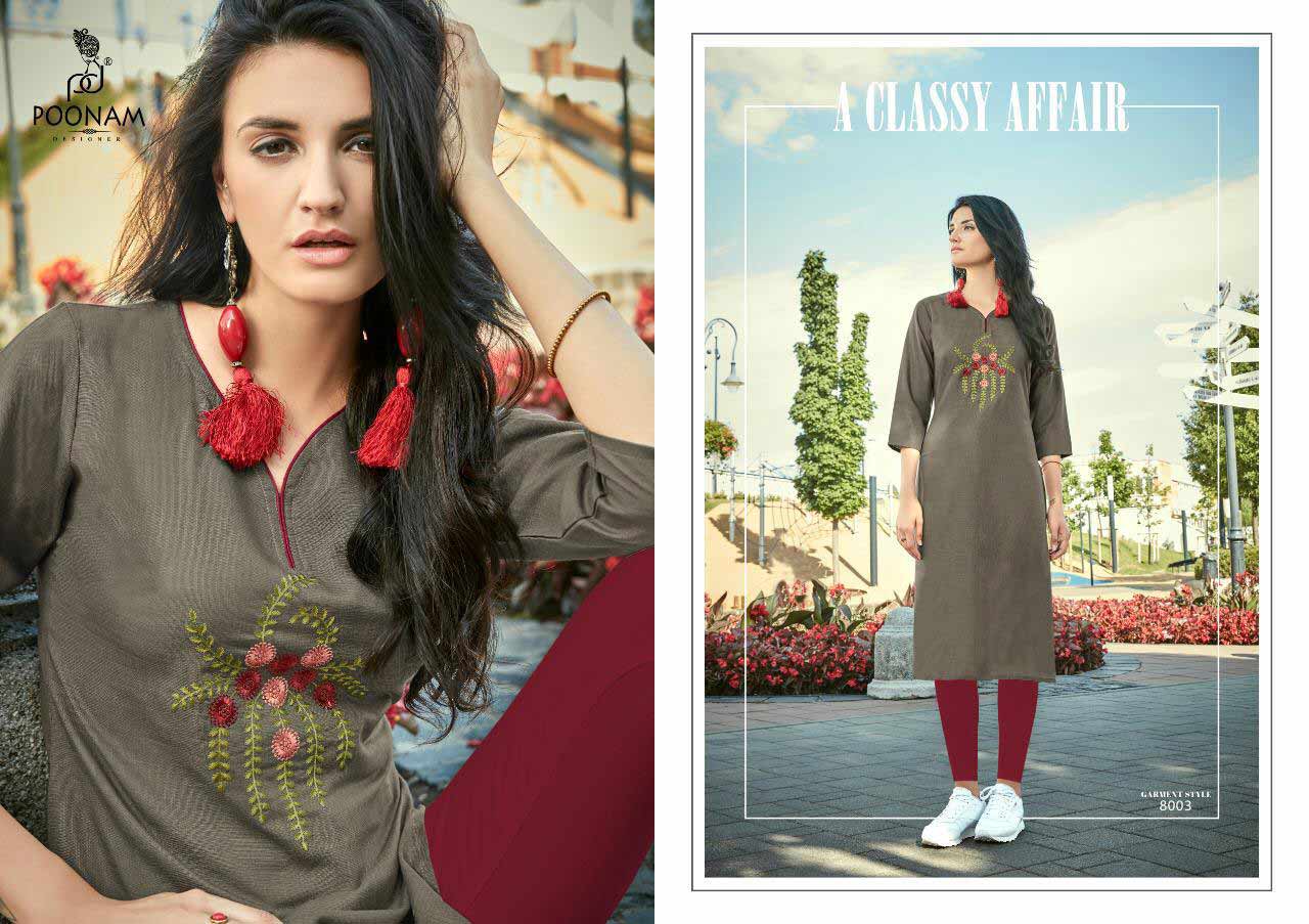 Diva Vol-8 Poonam Designer Embroidery Cotton Kurti Diva Vol-8 Poonam Designer Embroidery Cotton Kurti